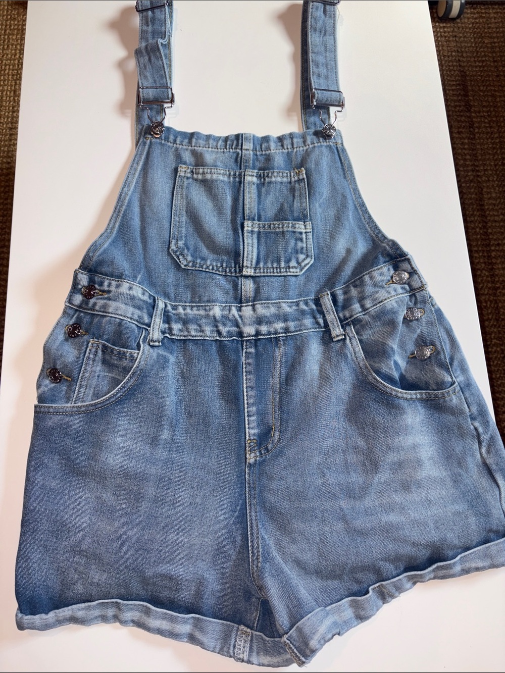 Light Blue Denim Short Overalls Romper